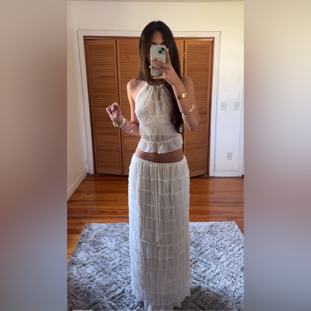 NWOT Elegant White Halter Top and Skirt Set